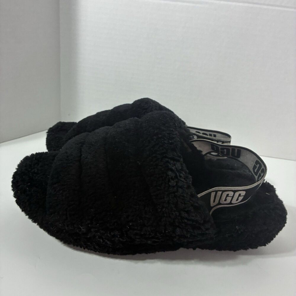 UGG Puff Yeah Women’s Size 9 Black Fuzzy Slingback Platform Slide Sandals